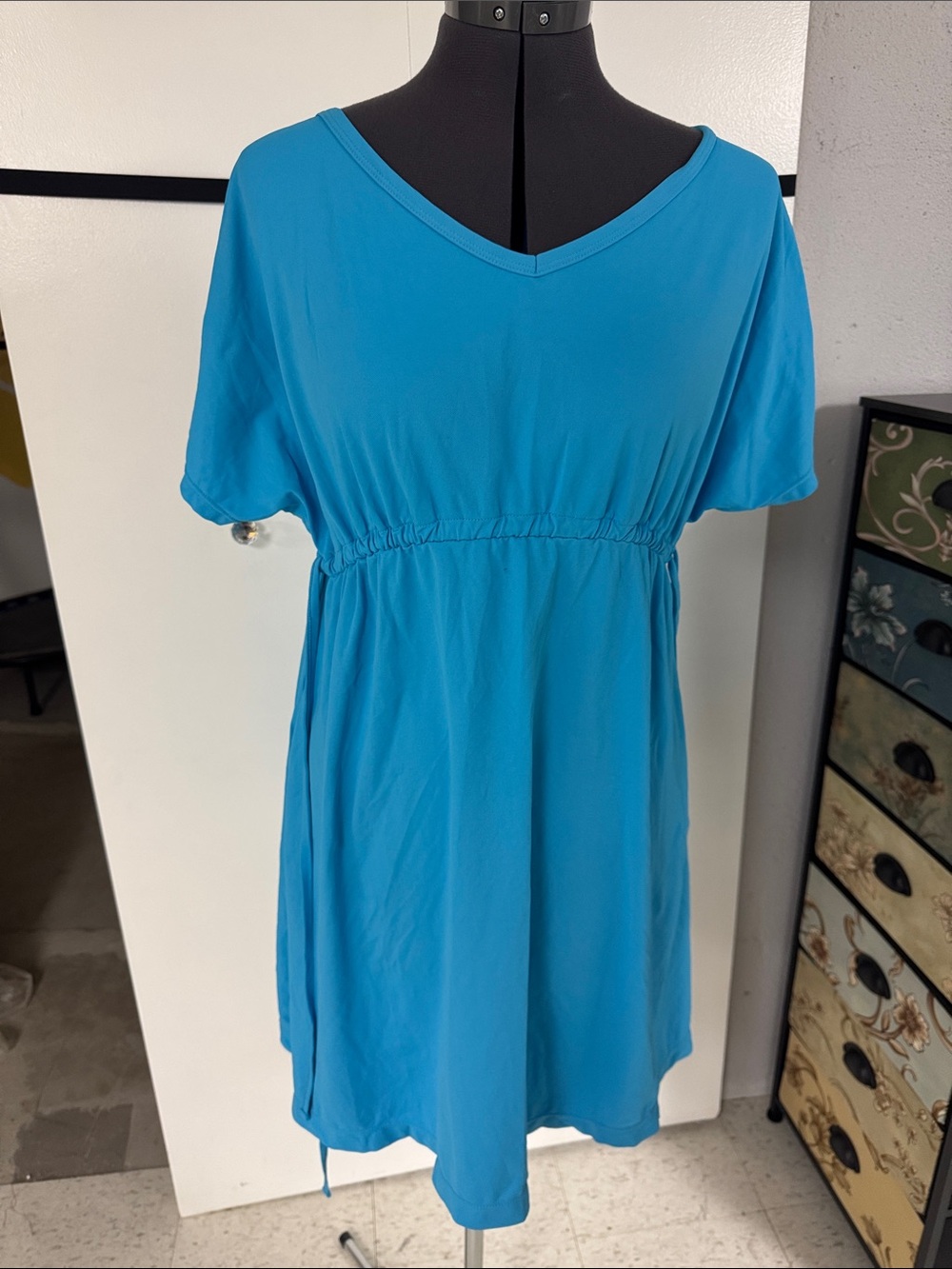UV Skinz Teal Blue V-Neck Short Sleeve Swim Coverup with Adjustable side ties.
